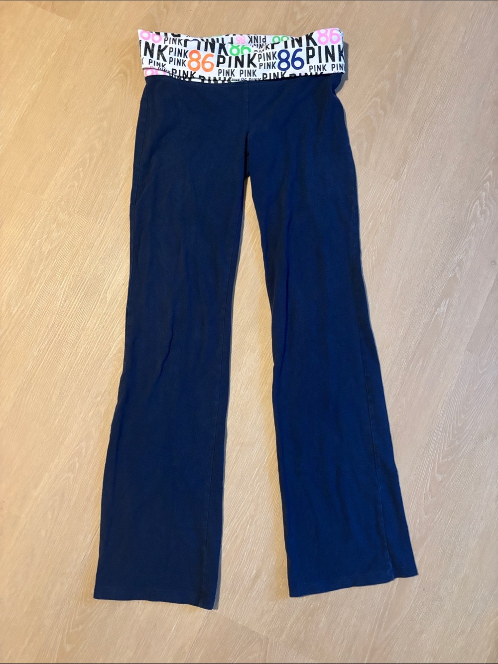 PINK Victoria's Secret Navy Yoga Pants with Fold Over Waistband size Medium